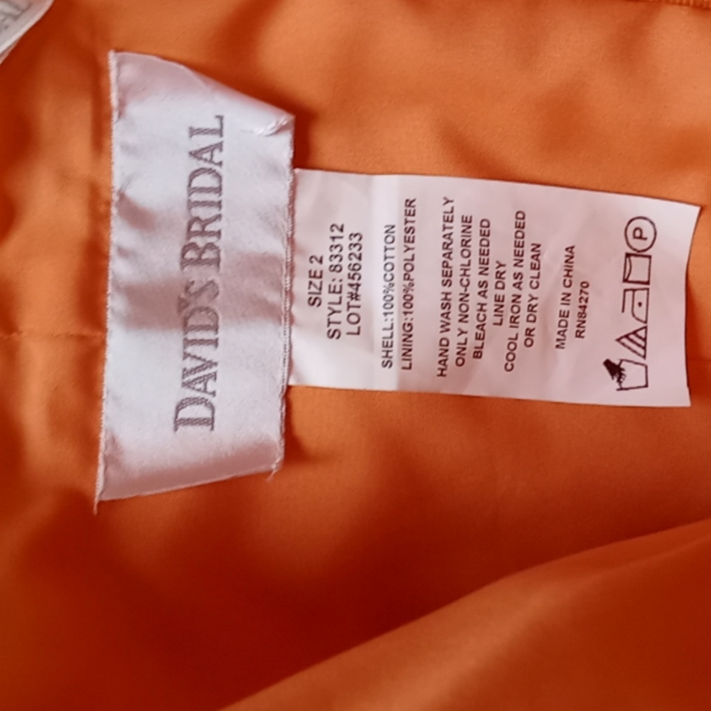 David's Bridal Tangerine strapless dress - Picture 2 of 3